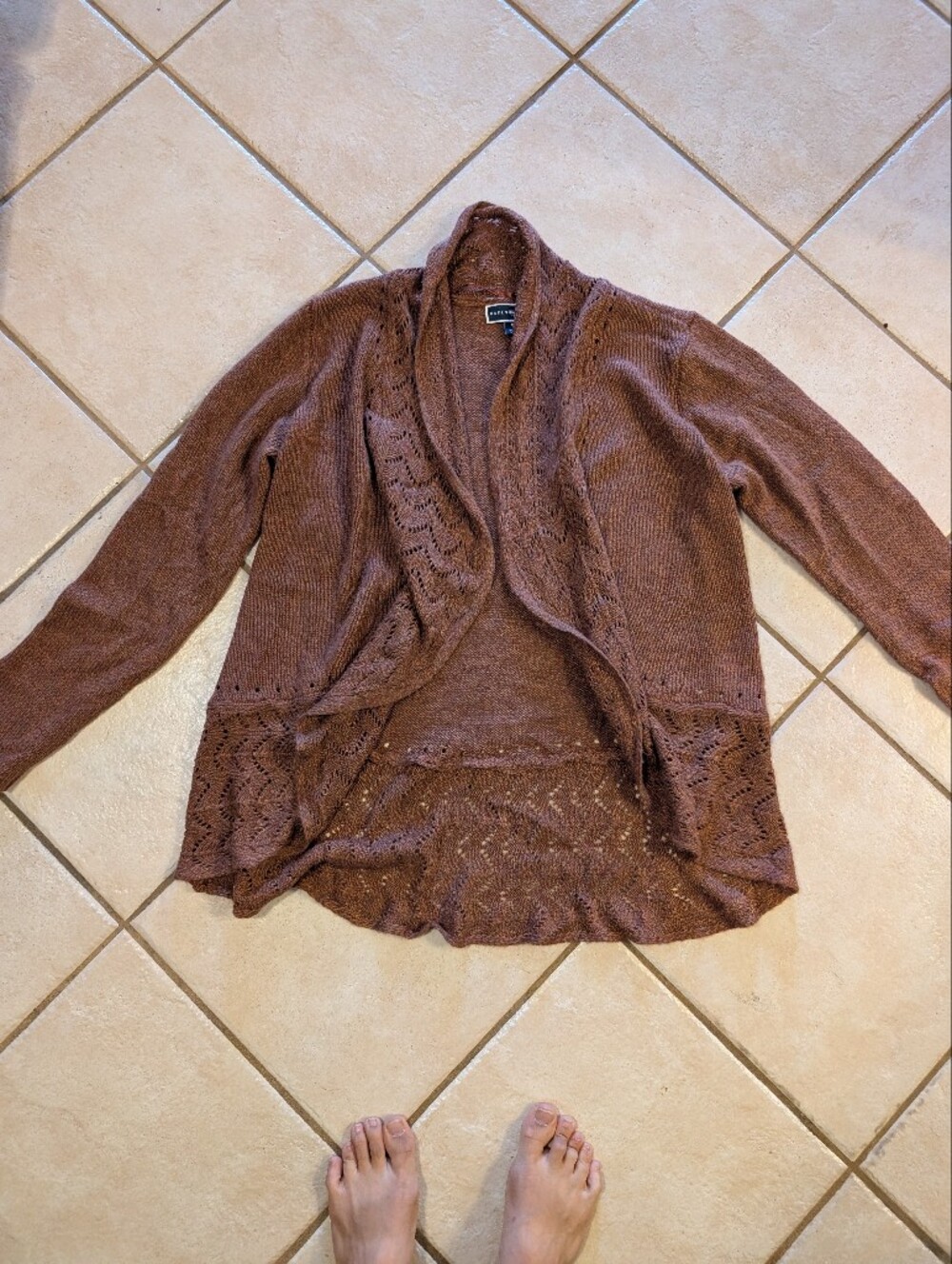 Karen Scott Brown Open-Front Lace Knit Cardigan